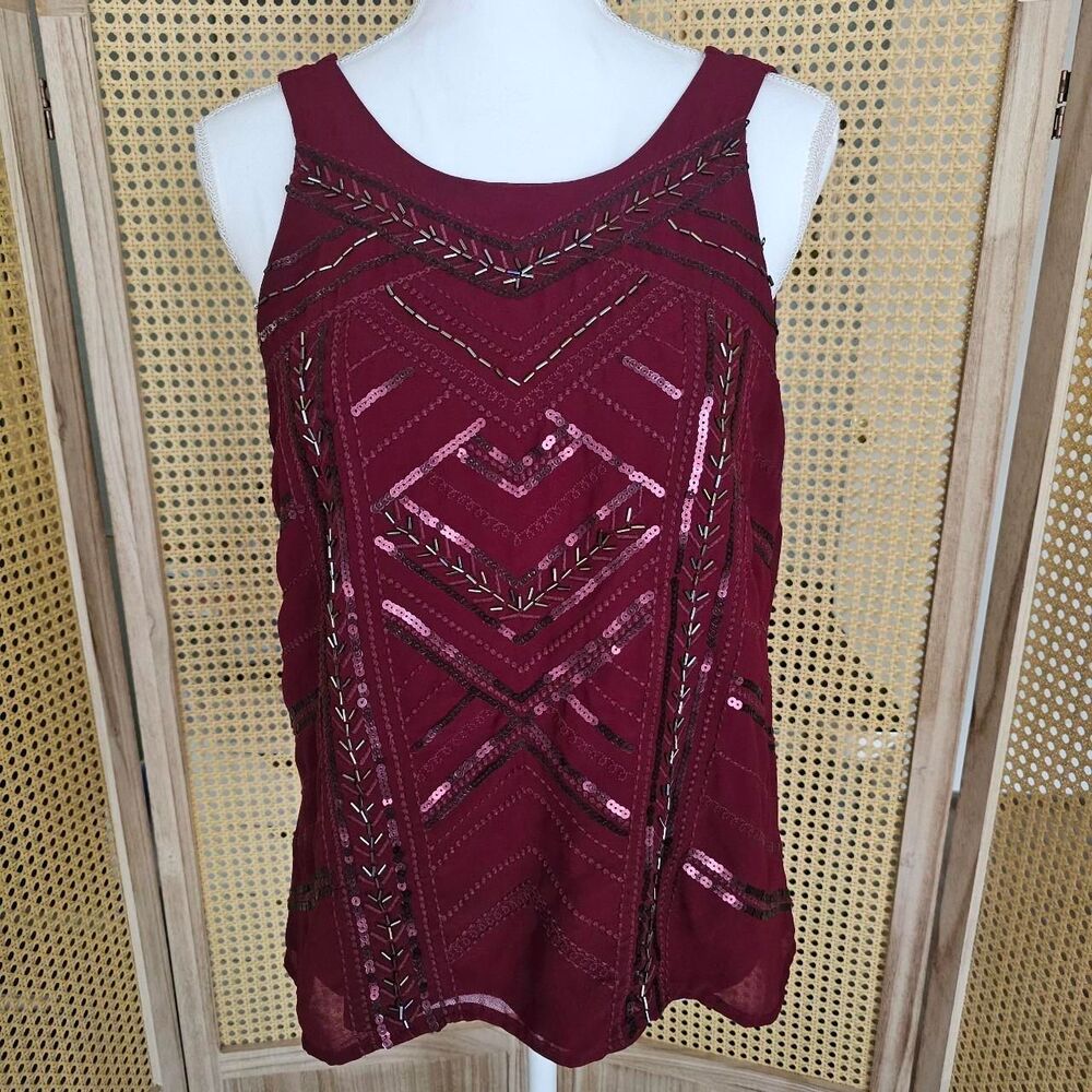 Miss Me Y2K burgundy beaded and sequin tank top Size L